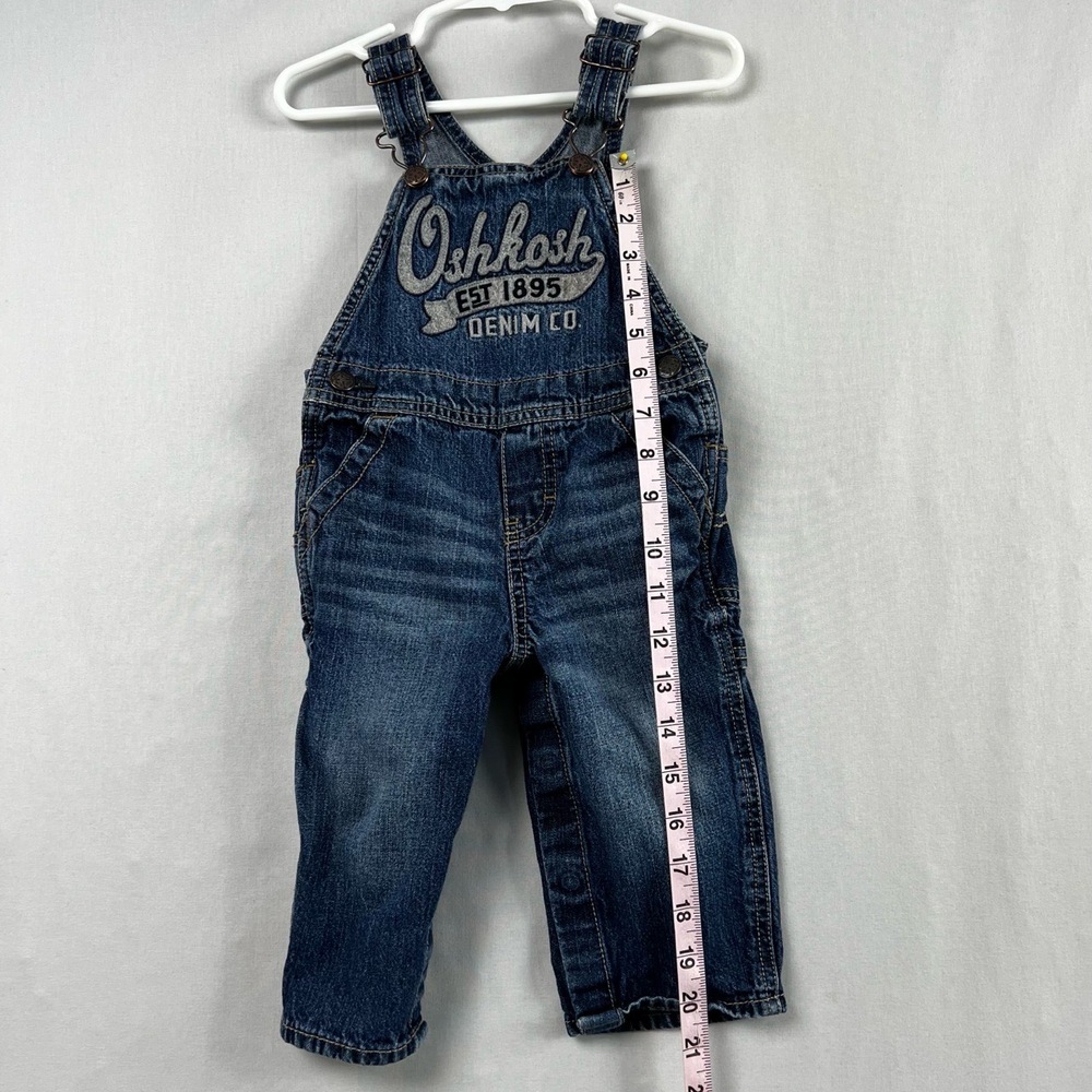 OshKosh Bib Overalls 12 months Blue Denim Pockets Embroidered Snap Up - Picture 4 of 15